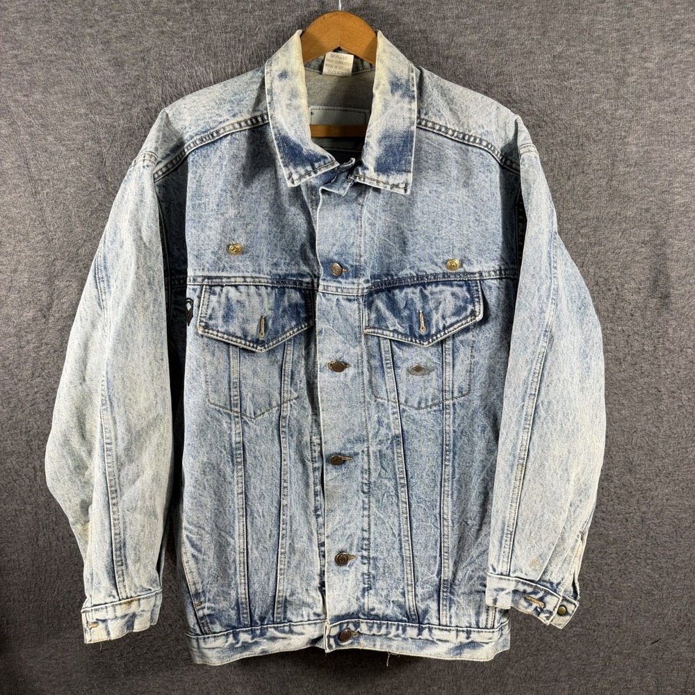 Vintage Men's 80's Acid Washed Denim Jean Trucker Jacket Distressed Grunge